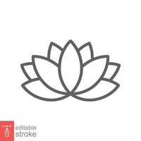 Lotus-Symbol. einfacher Gliederungsstil. Harmoniesymbol, Relax-Spa-Blume, Blütenblatt, Blatt, Blüte, Naturpflanzenkonzept. dünne Linie Vektorillustration isoliert auf weißem Hintergrund. bearbeitbarer Strich eps 10. vektor