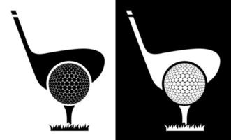 Golfclub-Symbol mit Ball am Tee. Der Golfer zielt auf einen präzisen und kraftvollen Schlag. sportlicher Wettbewerb. Vektor