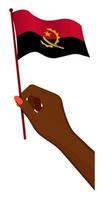 kvinna hand försiktigt innehar små angola flagga. Semester design element. tecknad serie vektor på vit bakgrund
