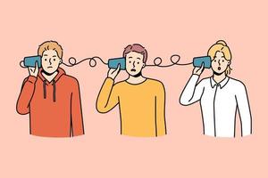 människor med hörsel enhet frustrerad med kommunikation. förvirrad grupp frustrerad med missförstånd eller kommunicerar. vektor illustration.
