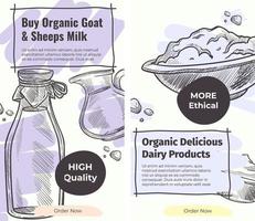 köpa organisk get och får mjölk i affär baner vektor