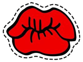 Kusslippen mit rotem Lippenstift, romantischer Aufkleber vektor