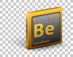 chemisches Berylliumelement. chemisches Symbol mit Ordnungszahl und Atommasse. vektor