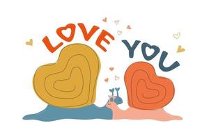 en par av sniglar i kärlek med text kärlek du. vektor illustrationer