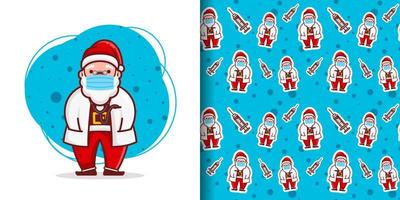 Weihnachten niedlichen Doktor Santa Cartoon-Muster vektor