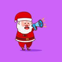 niedlicher Weihnachtsmann hält blauen Megaphon-Cartoon vektor