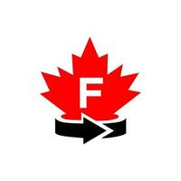 Buchstabe f kanadisches Ahorn-Logo-Design-Vorlage. Kanadisches Logo aus rotem Ahorn vektor