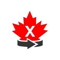Buchstabe x kanadisches Ahorn-Logo-Design-Vorlage. Kanadisches Logo aus rotem Ahorn vektor