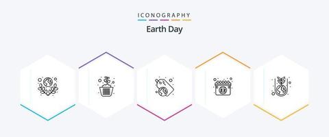 Earth Day 25 Line Icon Pack inklusive Umweltschutz. Datum der Erde. Pflanze, Anlage. Kalender. recyceln vektor