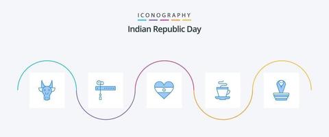 Indian Republic Day Blue 5 Icon Pack inklusive Tier. Kaffee. Flagge. Tasse. Herzflagge vektor