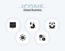 global företag glyf ikon packa 5 ikon design. navigering. Karta. analyser. plats. marknadsföra vektor