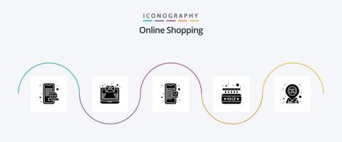 Online-Shopping Glyph 5 Icon Pack inklusive Markt. Rabatt. Einkaufszentrum. Tür. Verkauf vektor