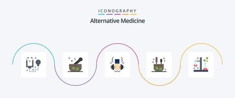 alternativ medicin platt 5 ikon packa Inklusive vetenskap. kemi. hantel. pinnar. rökelse vektor