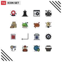 uppsättning av 16 modern ui ikoner symboler tecken för arbetskraft jacka utveckla arbetskraft jacka flagga redigerbar kreativ vektor design element