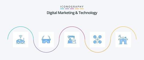 digital marknadsföring och teknologi blå 5 ikon packa Inklusive service. bild. atomerad. kamera. teknologi vektor