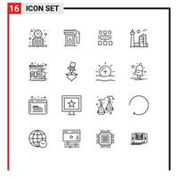 Stock Vector Icon Pack mit 16 Zeilenzeichen und Symbolen für Toronto City Drop Canada Document editierbare Vektordesign-Elemente
