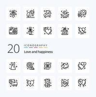 20 kärlek linje ikon packa tycka om kärlek emojis reste sig tillgivenhet form vektor