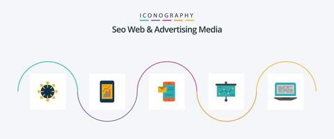 SEO Web und Werbemedien Flat 5 Icon Pack inkl. Beamer. Präsentation. mobile Grafik. Diagramm. Plaudern vektor