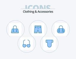 Kleidung und Accessoires blau Icon Pack 5 Icon Design. . Tasche. Mode. kurze Hose. Kleidung vektor