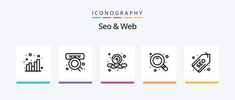 SEO und Web Line 5 Icon Pack inklusive . Geld. Plus. Dollar. Website. kreatives Symboldesign vektor