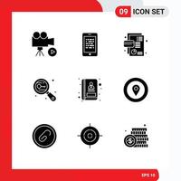 Aktienvektor-Icon-Pack mit 9 Zeilenzeichen und Symbolen für Forschungsschlüssel, sichere Kreisdiagramm-Kredite, bearbeitbare Vektordesign-Elemente vektor