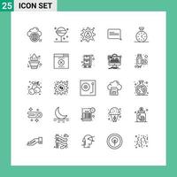 Stock Vector Icon Pack mit 25 Zeilenzeichen und Symbolen für die Stoppuhr-Kommunikation süße Chat-Wissenschaft editierbare Vektordesign-Elemente