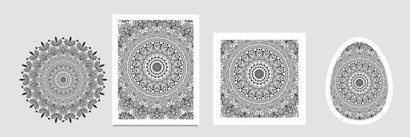 ethnische Mandala-Verzierung. buntes dekoratives ethnisches fahnenset. Mandalakarten über buntem Aquarellhintergrund. vektorillustration für glückwunsch oder einladung vektor