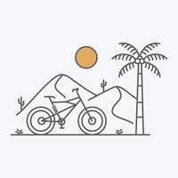 öken- cykel resa monoline illustration för kläder vektor