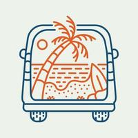 sommar strand skåpbil monoline illustration för kläder vektor