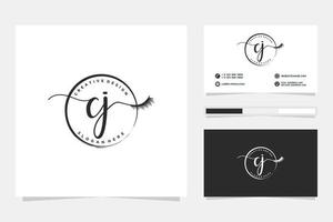 första cj feminin logotyp samlingar och företag kort templat premie vektor