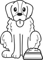 hand gezeichneter golden retriever-hund mit lebensmittelillustration im gekritzelstil vektor