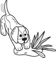 hand dragen beagle hund grävning illustration i klotter stil vektor