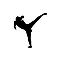 Frauen-Kickboxer-Symbol. Einfaches Kickbox-Turnier-Poster-Hintergrundsymbol für Frauen. Frauen-Kickboxer-Markenlogo-Designelement. Frau Kickboxer T-Shirt bedrucken. Vektor für Aufkleber.