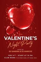 Valentinstag-Party-Poster-Design-Vorlage. Typografie-Flyer-Einladungsvektorillustration mit roten Herzen und Funkeln. vektor
