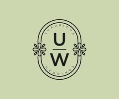 uw initialen brief hochzeitsmonogramm logos vorlage, handgezeichnete moderne minimalistische und florale vorlagen für einladungskarten, datum speichern, elegante identität. vektor