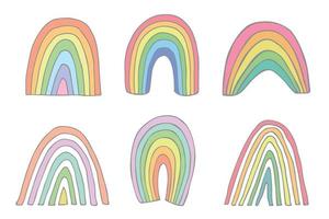 hand dragen pastell regnbåge uppsättning. dekorativ element för hälsning kort, barn och bebis kläder skriva ut vektor