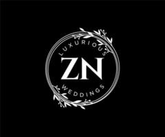 zn initialen brief hochzeitsmonogramm logos vorlage, handgezeichnete moderne minimalistische und florale vorlagen für einladungskarten, datum speichern, elegante identität. vektor