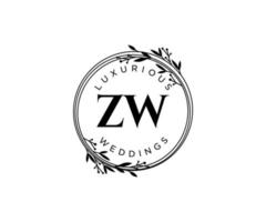 zw initialer brev bröllop monogram logotyper mall, hand dragen modern minimalistisk och blommig mallar för inbjudan kort, spara de datum, elegant identitet. vektor