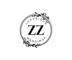 zz Initialen Brief Hochzeit Monogramm Logos Vorlage, handgezeichnete moderne minimalistische und florale Vorlagen für Einladungskarten, Datum speichern, elegante Identität. vektor