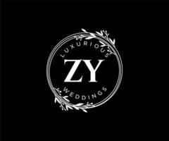 zy initialer brev bröllop monogram logotyper mall, hand dragen modern minimalistisk och blommig mallar för inbjudan kort, spara de datum, elegant identitet. vektor