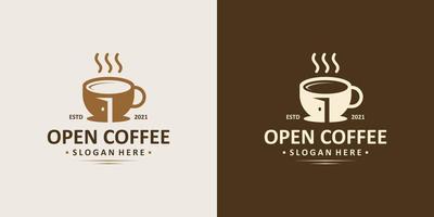 årgång kopp kaffe logotyp design mall med dörr design logotyp . premie vektor