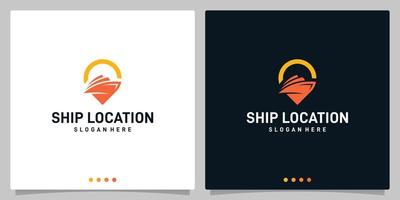 Boot-Schiff-Logo-Design-Vorlage mit Standort-Logo. Premium-Vektor vektor