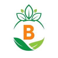 ekologi hälsa på brev b eco organisk logotyp färsk, lantbruk bruka grönsaker. friska organisk eco vegetarian mat mall vektor