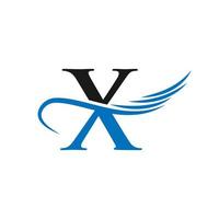 brev x vinge logotyp design mall begrepp med mode vinge begrepp vektor