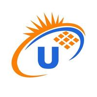 Buchstabe u Logo-Design für Solarpanel-Energie vektor