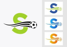 Fußball-Fußball-Logo auf dem Zeichen des Buchstabens s. Fußballverein-Emblem Konzept der Fußballmannschaftsikone vektor