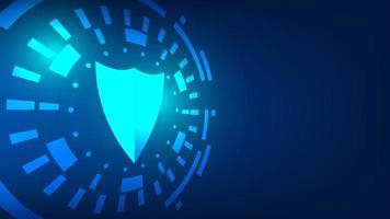 cybersicherheits- und datenschutzkonzept. Schild mit High-Tech-Kreis auf blauem Hintergrund