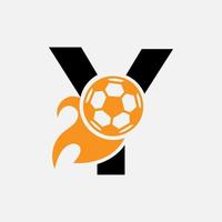 första brev y fotboll logotyp begrepp med rör på sig fotboll ikon och brand symbol. fotboll logotyp vektor mall
