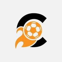 första brev c fotboll logotyp begrepp med rör på sig fotboll ikon och brand symbol. fotboll logotyp vektor mall