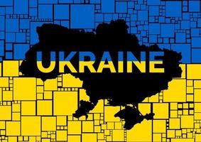 svart ukraina Karta med ord ukraina i flagga bakgrund. fyrkant formulär. pussel. vektor